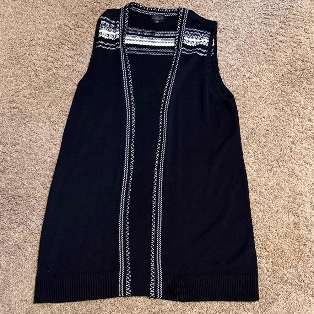 Pendleton sleeveless vest long cardigan duster sweater black & white
